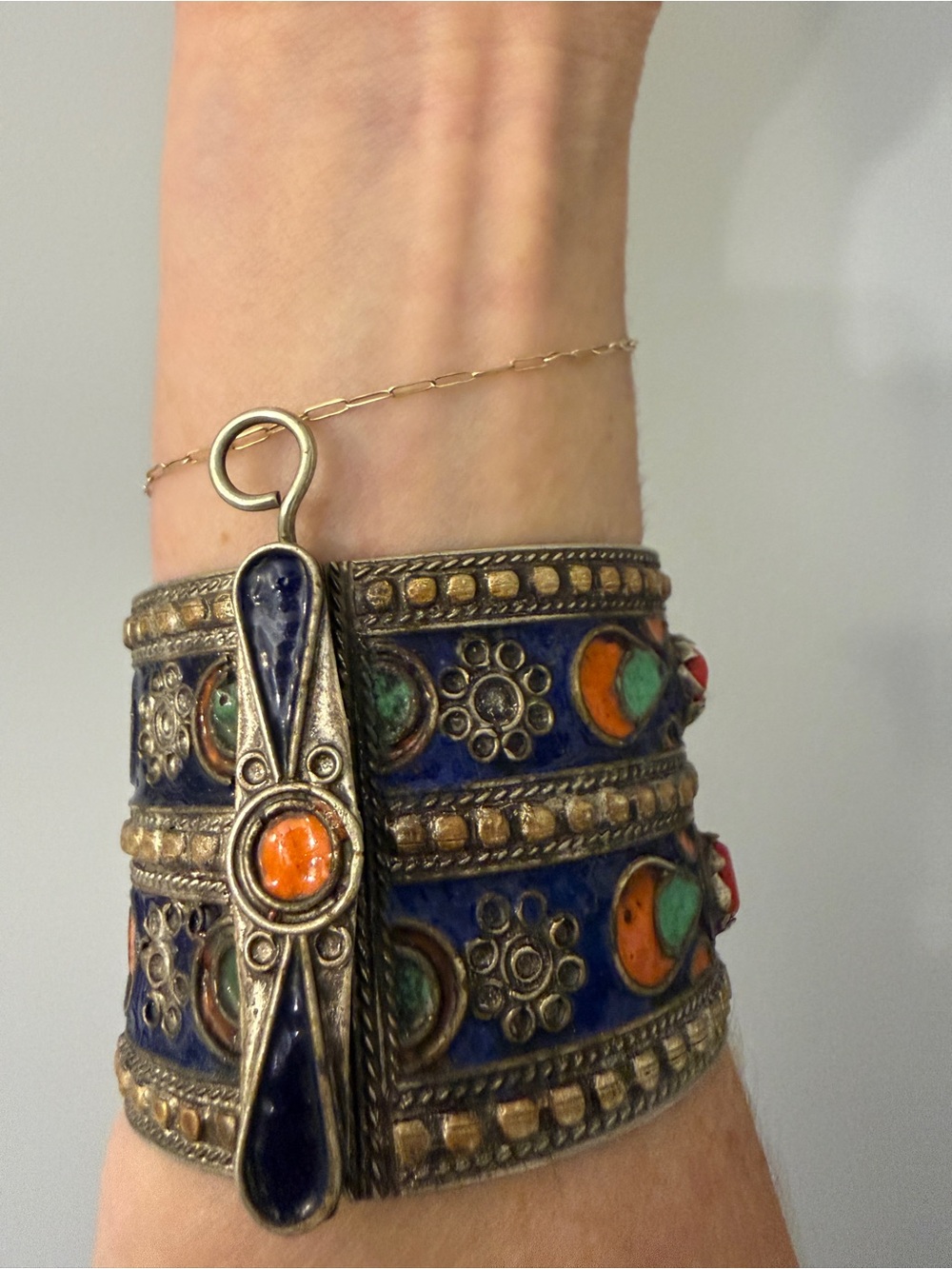 Vintage Bracelet with Blue, Green, Orange and Red Enamel